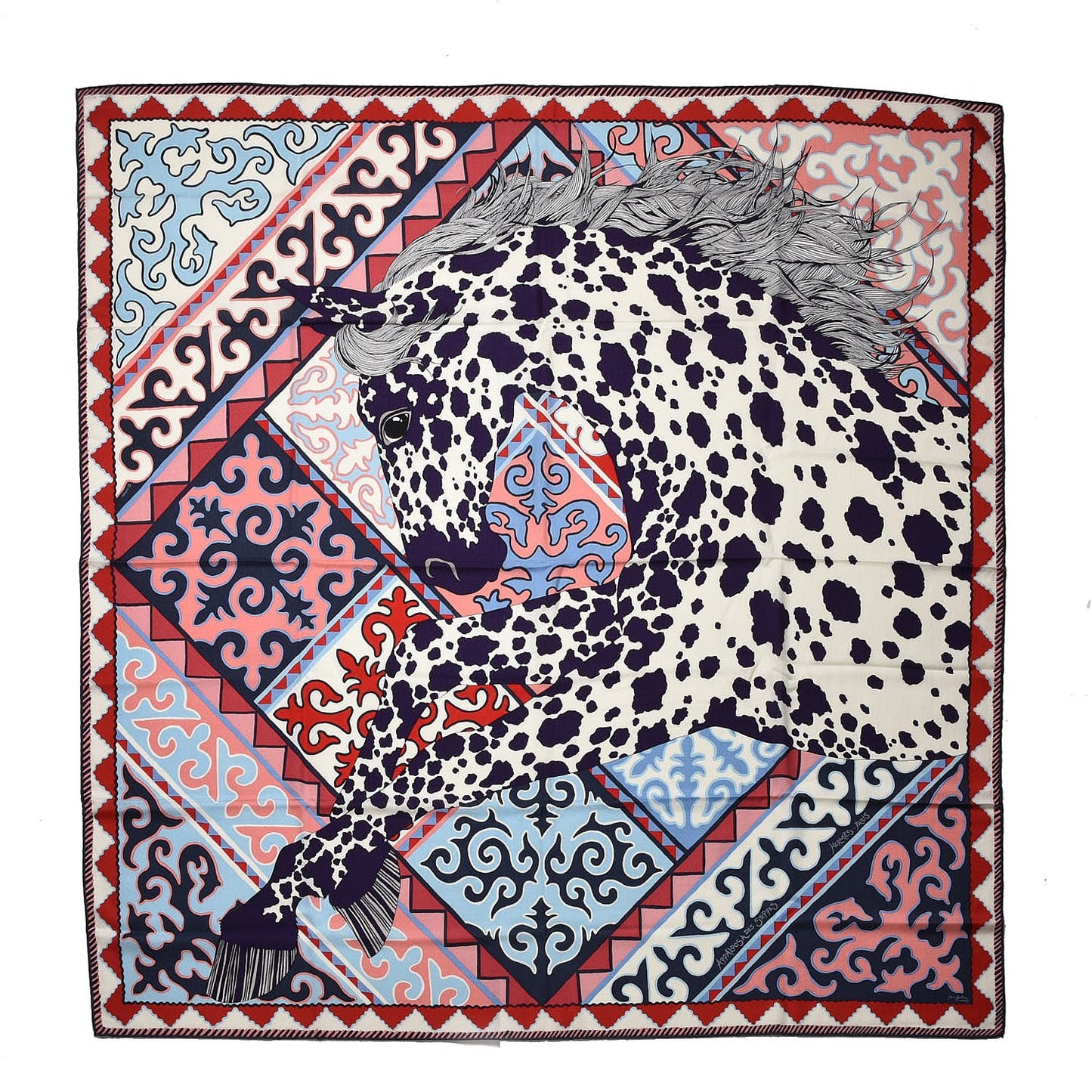 Cashmere Silk Appaloosa Des Steppes Shawl 140 Creme Violet Rouge
