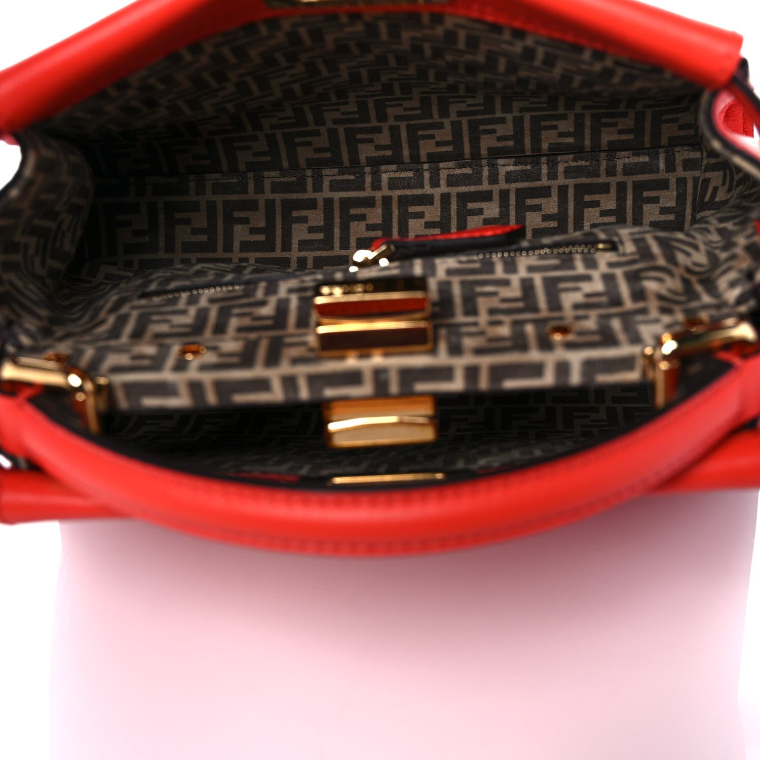 Fendi Vitello Seta Suede FF Mini Peekaboo Iconic Satchel Tulipano Miele Moro 4 of 9
