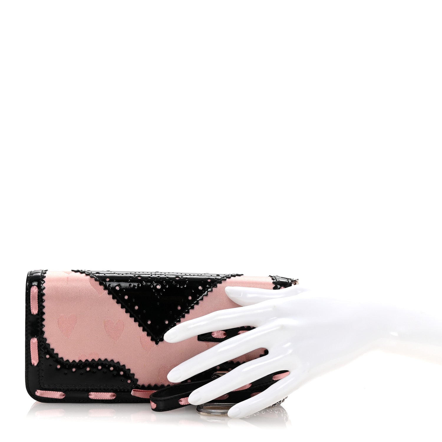 Christian Dior Satin Patent Heart D Trick Clutch  Pink Black 2 of 7