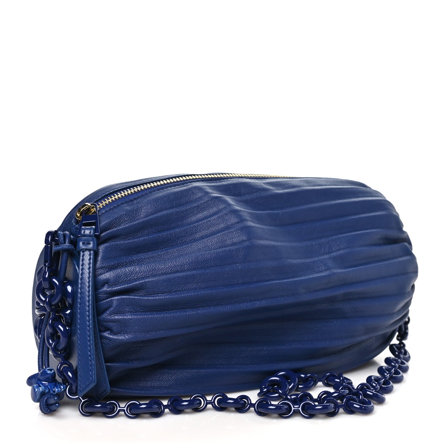 Lambskin Pleated Bracelet Pouch Chain Shoulder Bag Blue