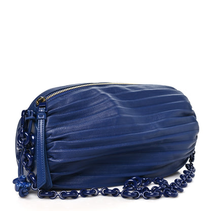 Loewe Lambskin Pleated Bracelet Pouch Chain Shoulder Bag Blue 3 of 9