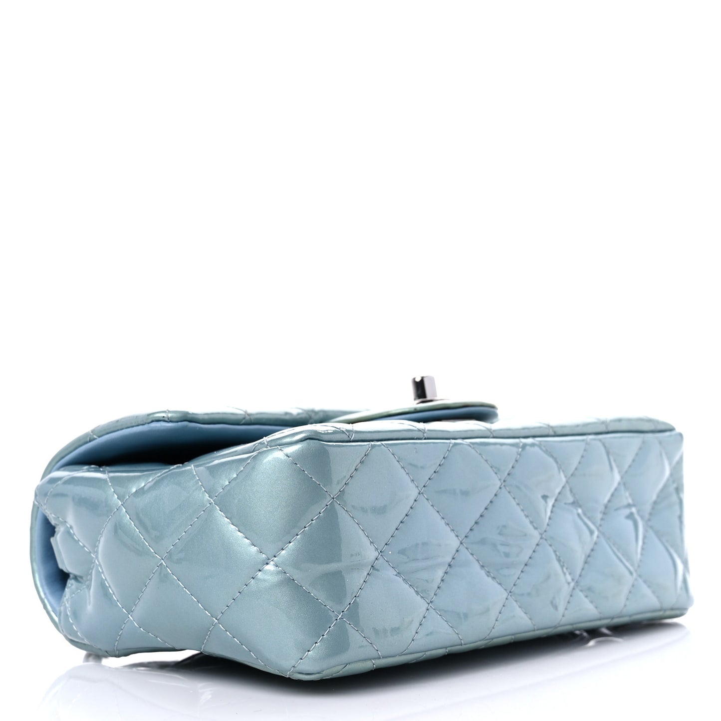 Patent Calfskin Quilted Mini Rectangular Flap Light Blue