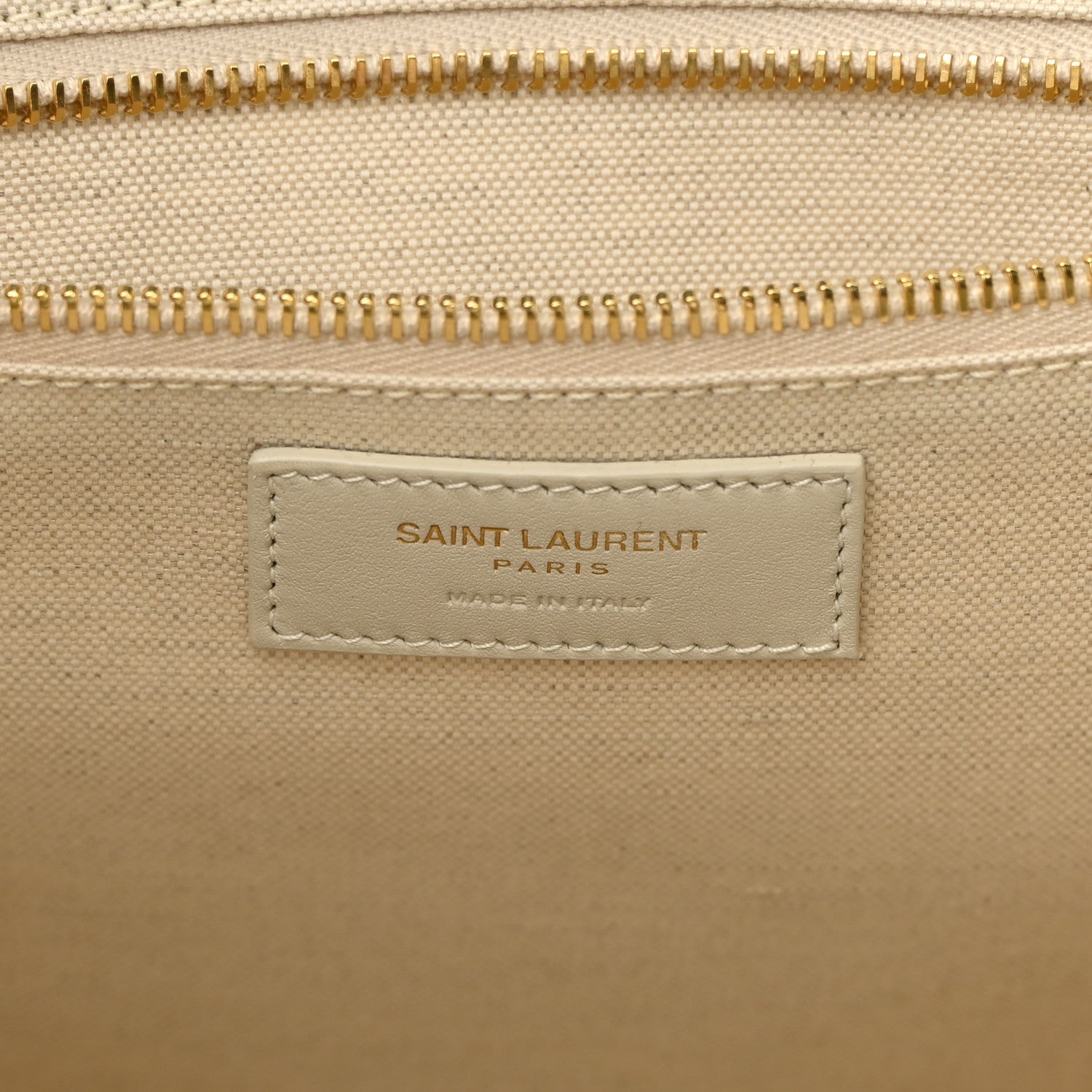 Saint Laurent Linen Calfskin Small Rive Gauche Tote Military Green Blanc Vintage 6 of 10
