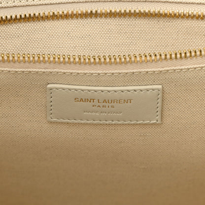 Saint Laurent Linen Calfskin Small Rive Gauche Tote Military Green Blanc Vintage 6 of 10