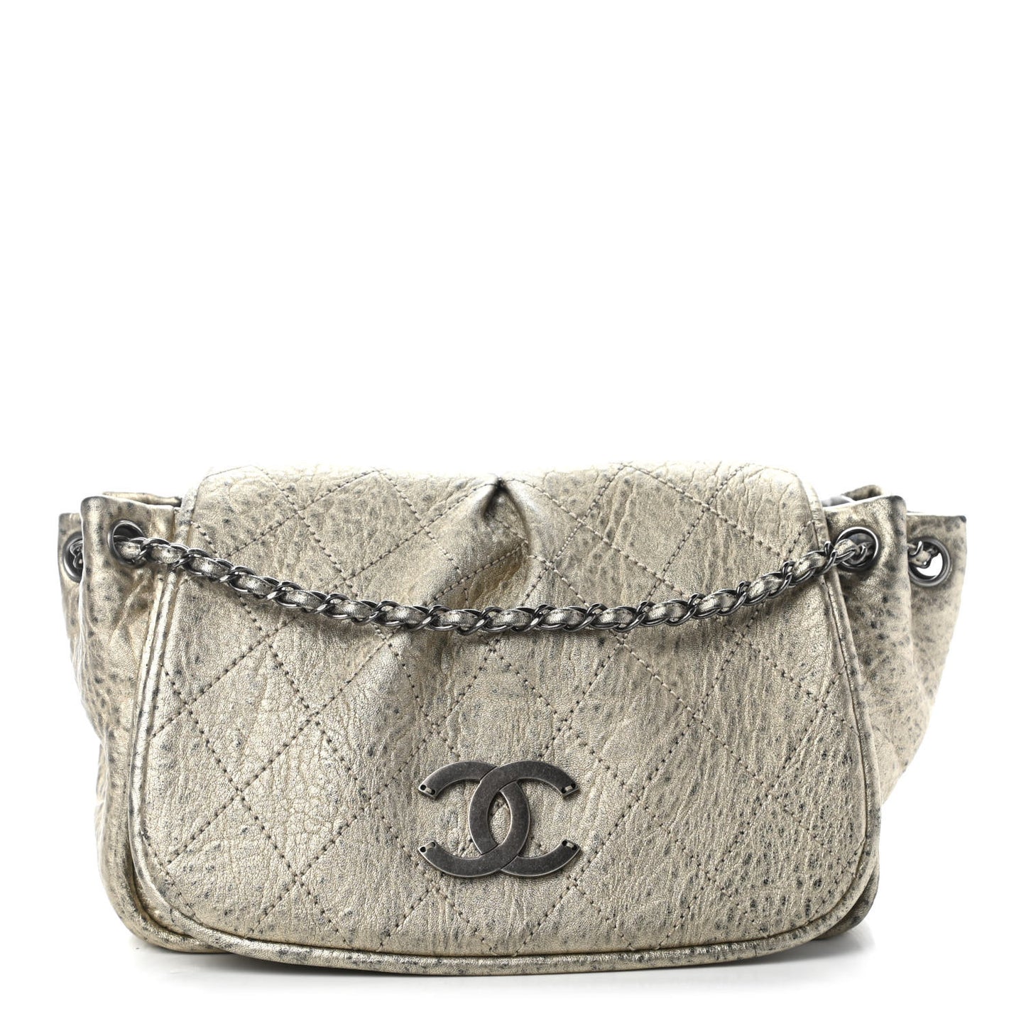 Distressed Metallic Lambskin Quilted Le Marais Ligne Flap Shoulder Bag Gold