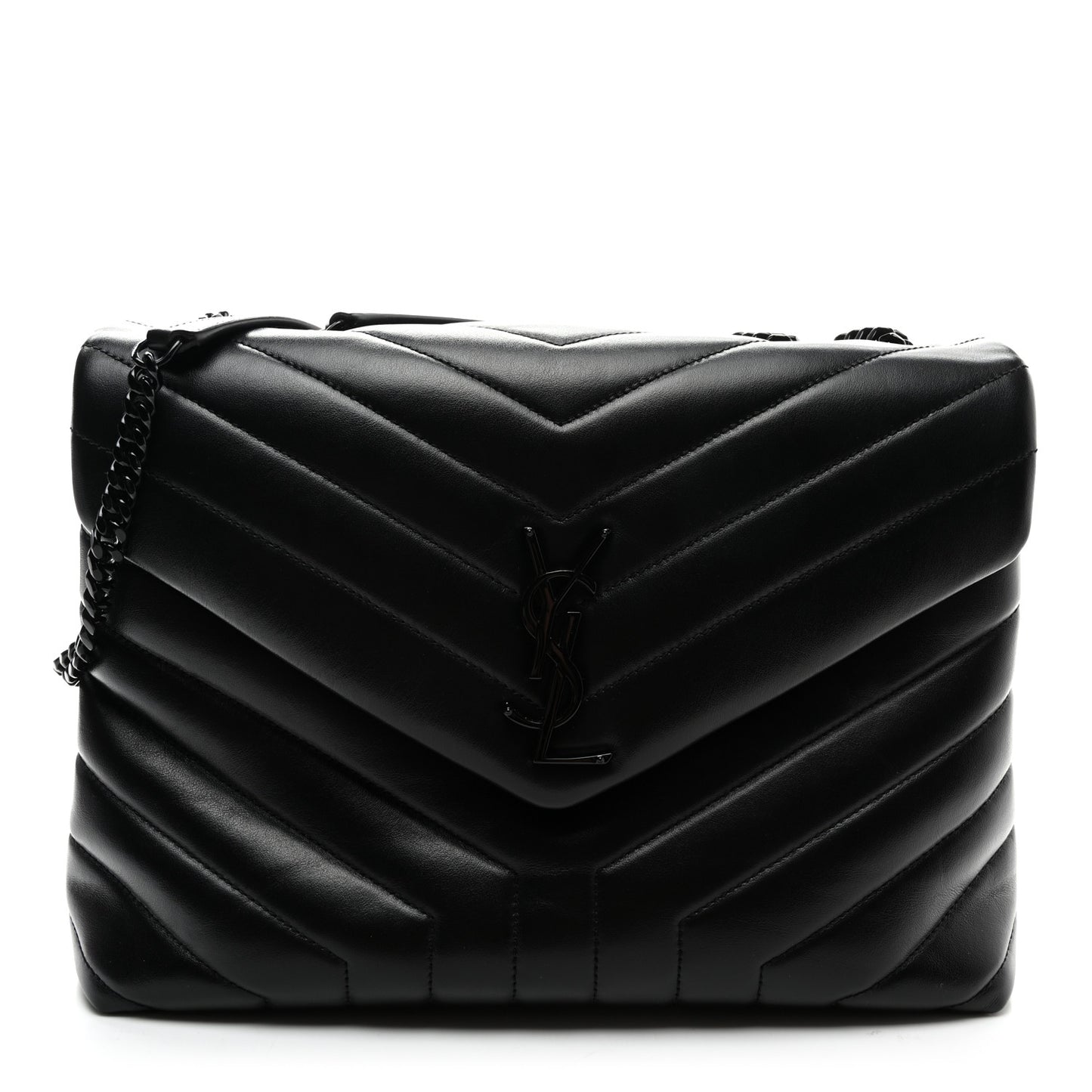 Calfskin Y Quilted Monogram Monochrome Medium Loulou Chain Satchel Black