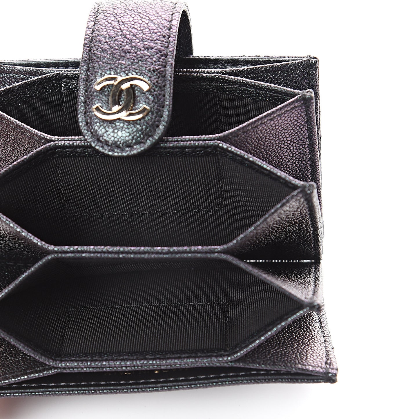 Iridescent Caviar Quilted Gusseted Card Holder Black