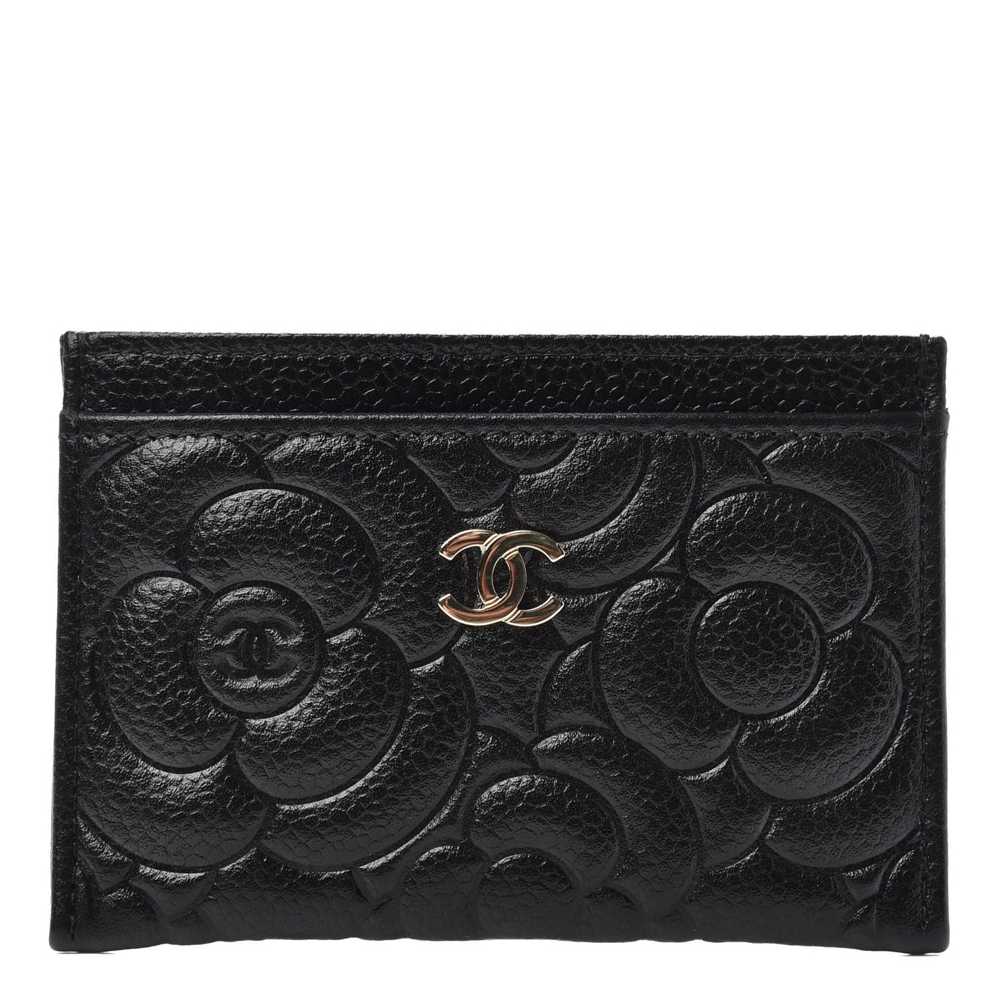 Caviar Camellia Embossed Card Holder Black