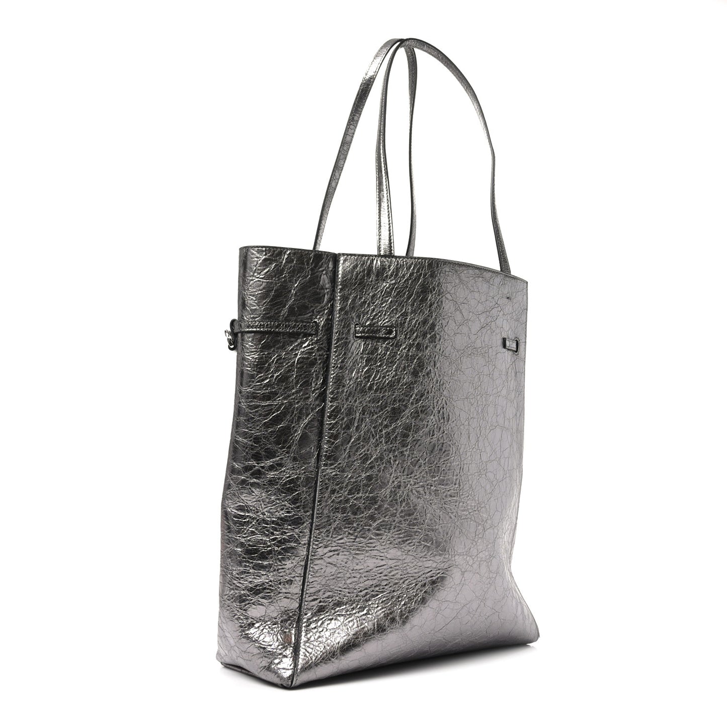 Metallic Calfskin Voyou Medium Tote Bag Silver
