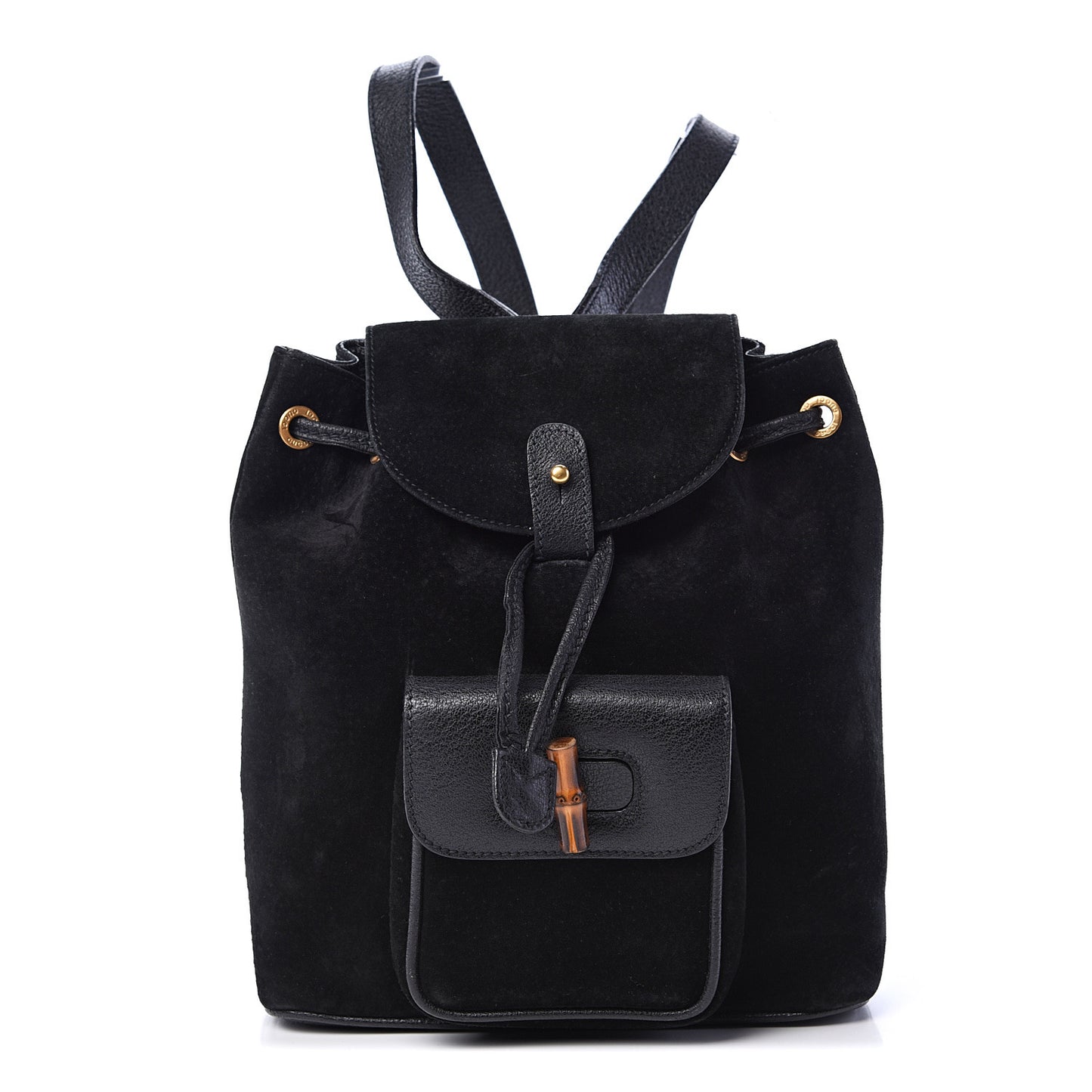 Calfskin Suede Bamboo Backpack Black