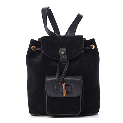 Gucci Calfskin Suede Bamboo Backpack Black 1 of 10