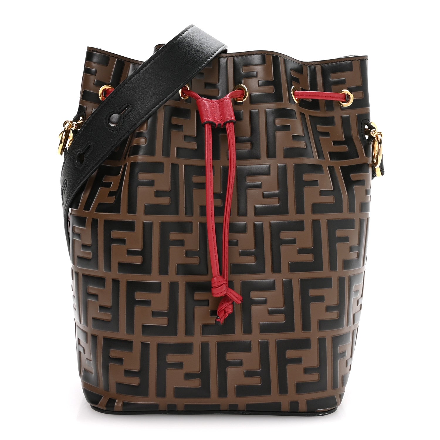 Fendi Vitello Grace F is Fendi Bi-Color FF 1974 Embossed Grande Mon Tresor Bucket Bag Maya Black Fragola 1 of 10