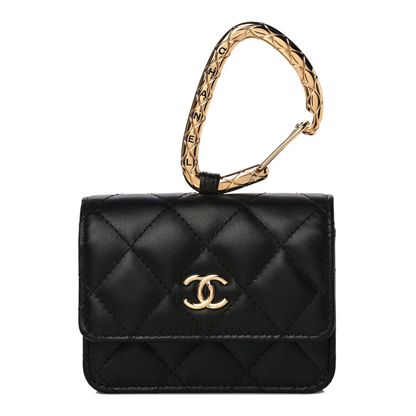 Lambskin Quilted CC Hook Card Holder Black