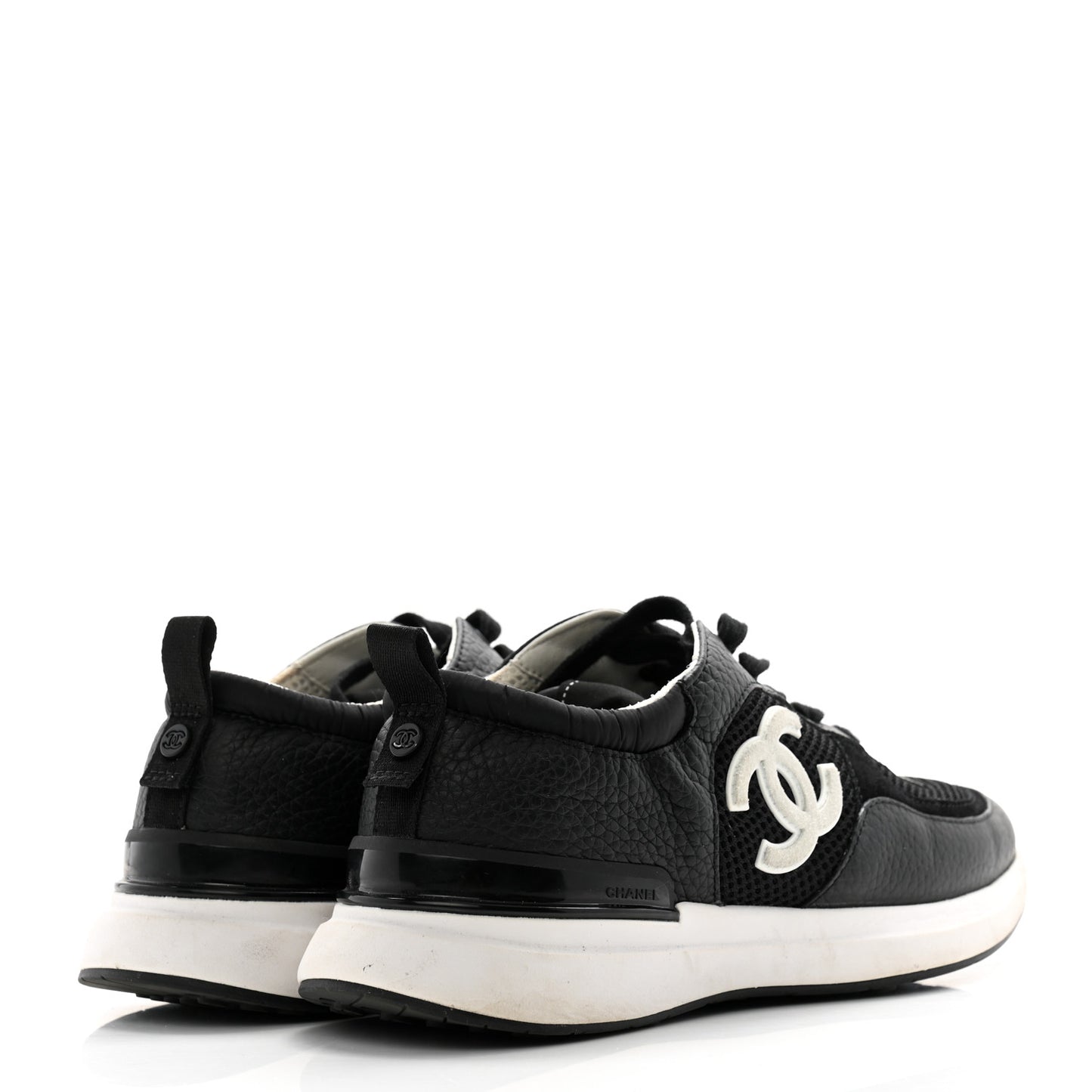 Calfskin Mesh Lycra Suede Womens Logo Sneakers 38.5 Black
