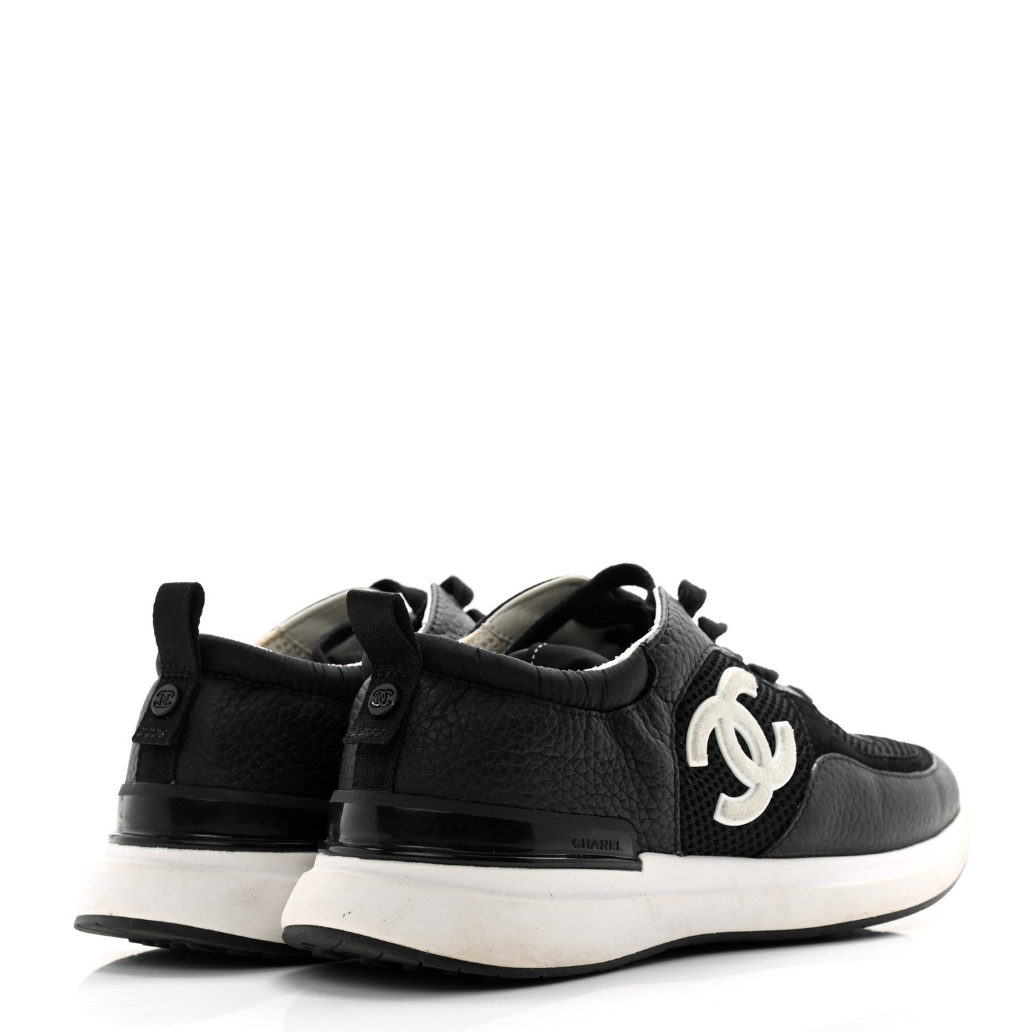 Chanel Calfskin Mesh Lycra Suede Womens Logo Sneakers 38.5 Black 4 of 11