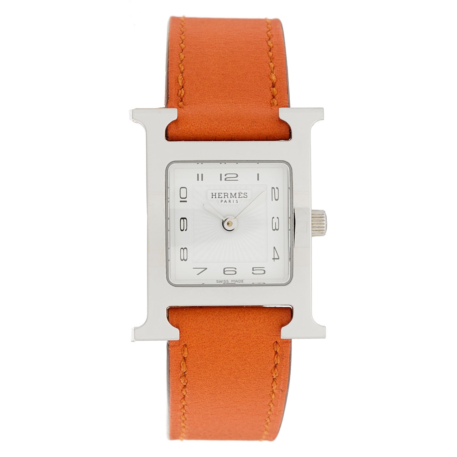 Hermes Stainless Steel Swift 21mm Heure H Hour Quartz Watch Orange 1 of 4