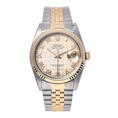 Rolex Stainless Steel 18K Yellow Gold 36mm Oyster Perpetual Datejust Watch Champagne Pyramid Roman 16233 1 of 5