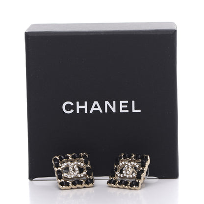 Chanel Crystal Lambskin Chain Sergeant Stud Earrings Black Gold 4 of 4