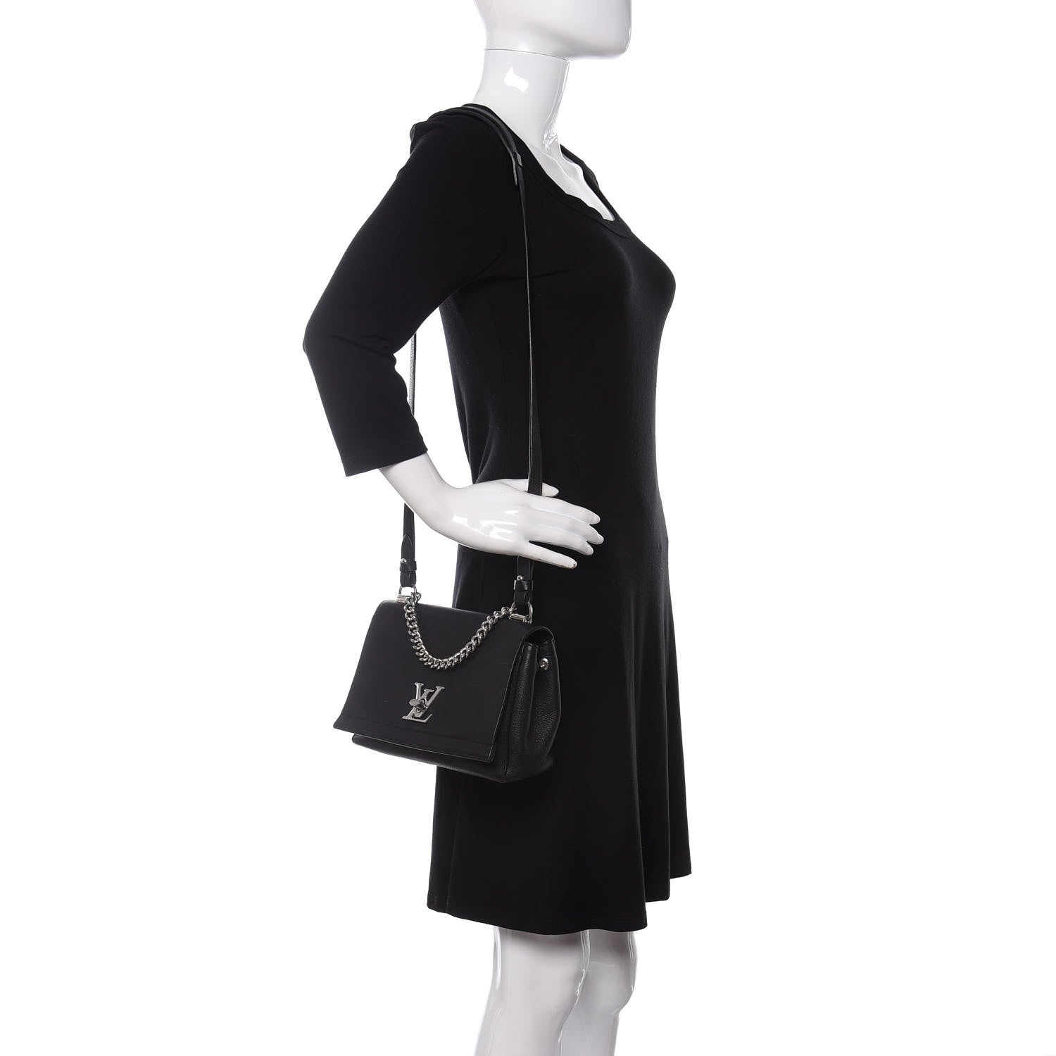Louis Vuitton Calfskin Lockme II Chain Bag BB Black 2 of 8