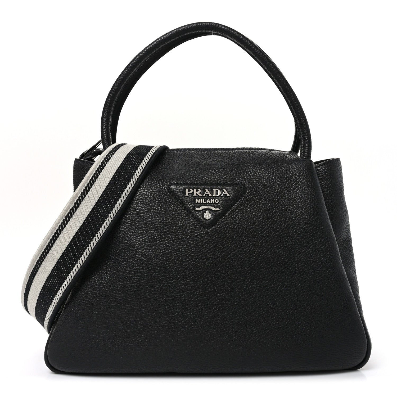 Prada Vitello Daino Soft Medium Zippered Top Handle Bag Black 1 of 9