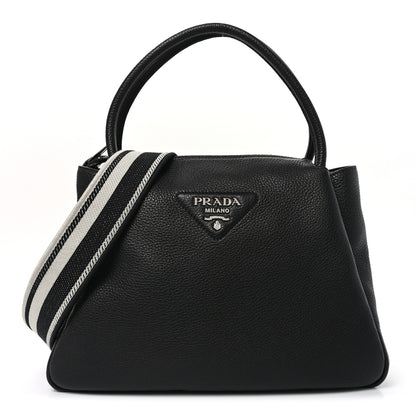 Prada Vitello Daino Soft Medium Zippered Top Handle Bag Black 1 of 9