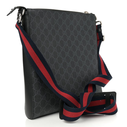 Gucci GG Supreme Monogram Appia Calfskin Web Flat Messenger Bag Black Grey 3 of 12