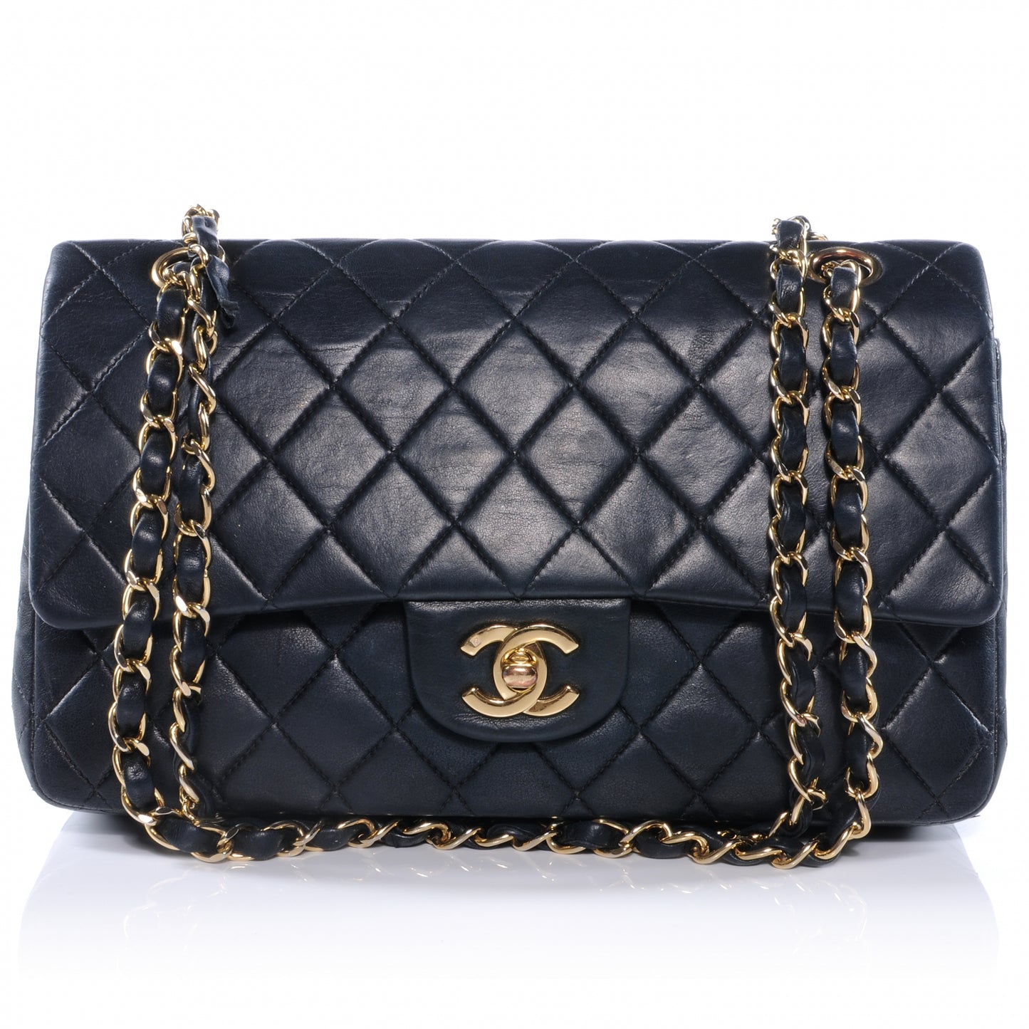 Lambskin Medium Double Flap Black