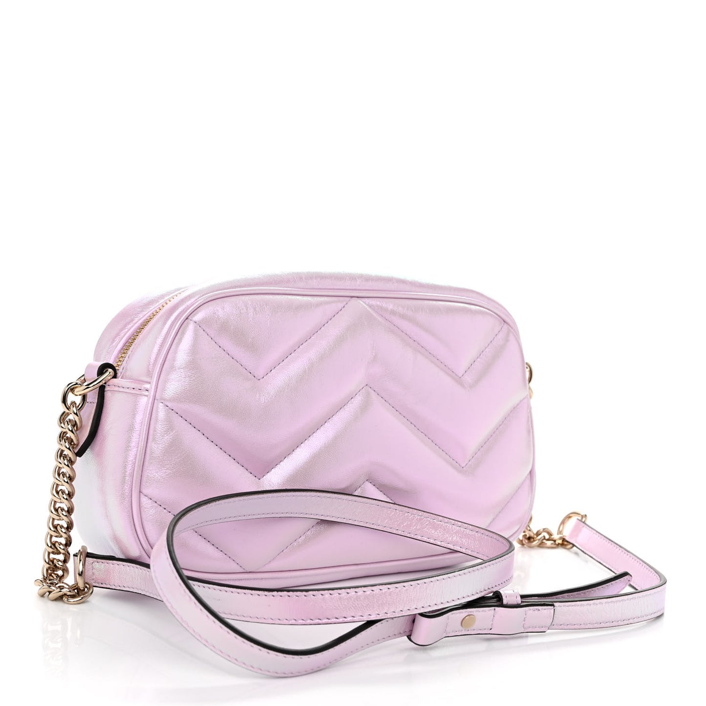 Iridescent Nappa Chevron Matelasse Small GG Marmont Chain Shoulder Bag Iridescent Escape Pink