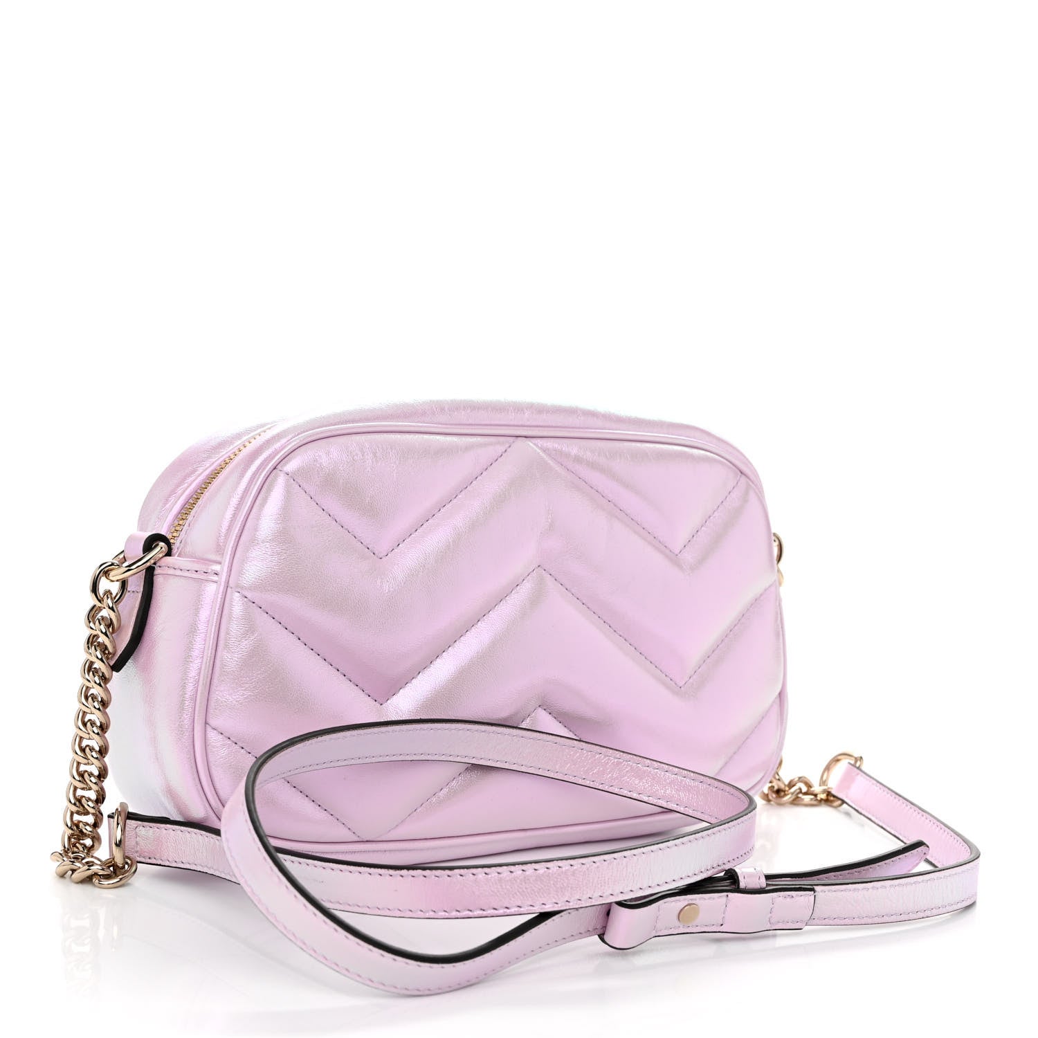 Gucci Iridescent Nappa Chevron Matelasse Small GG Marmont Chain Shoulder Bag Iridescent Escape Pink 3 of 10