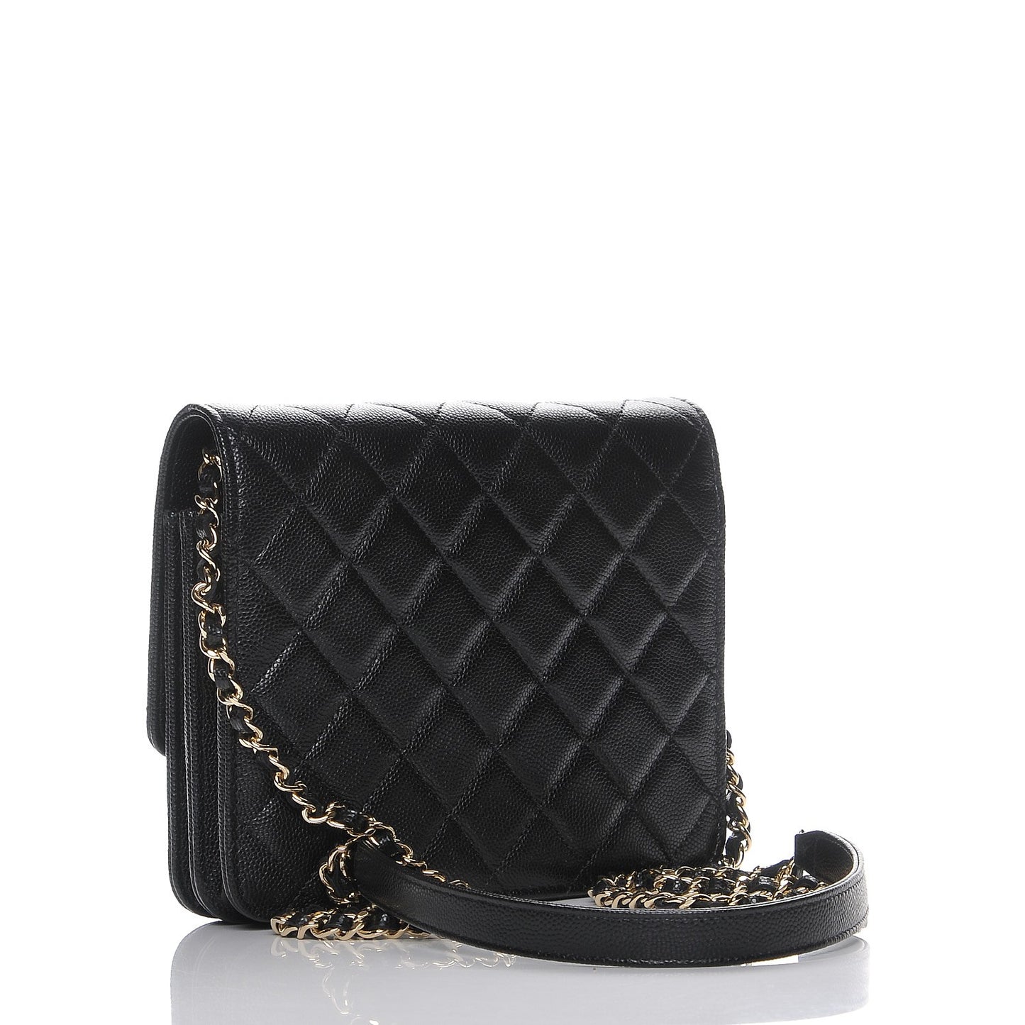 Caviar Quilted Square Wallet On Chain WOC Black