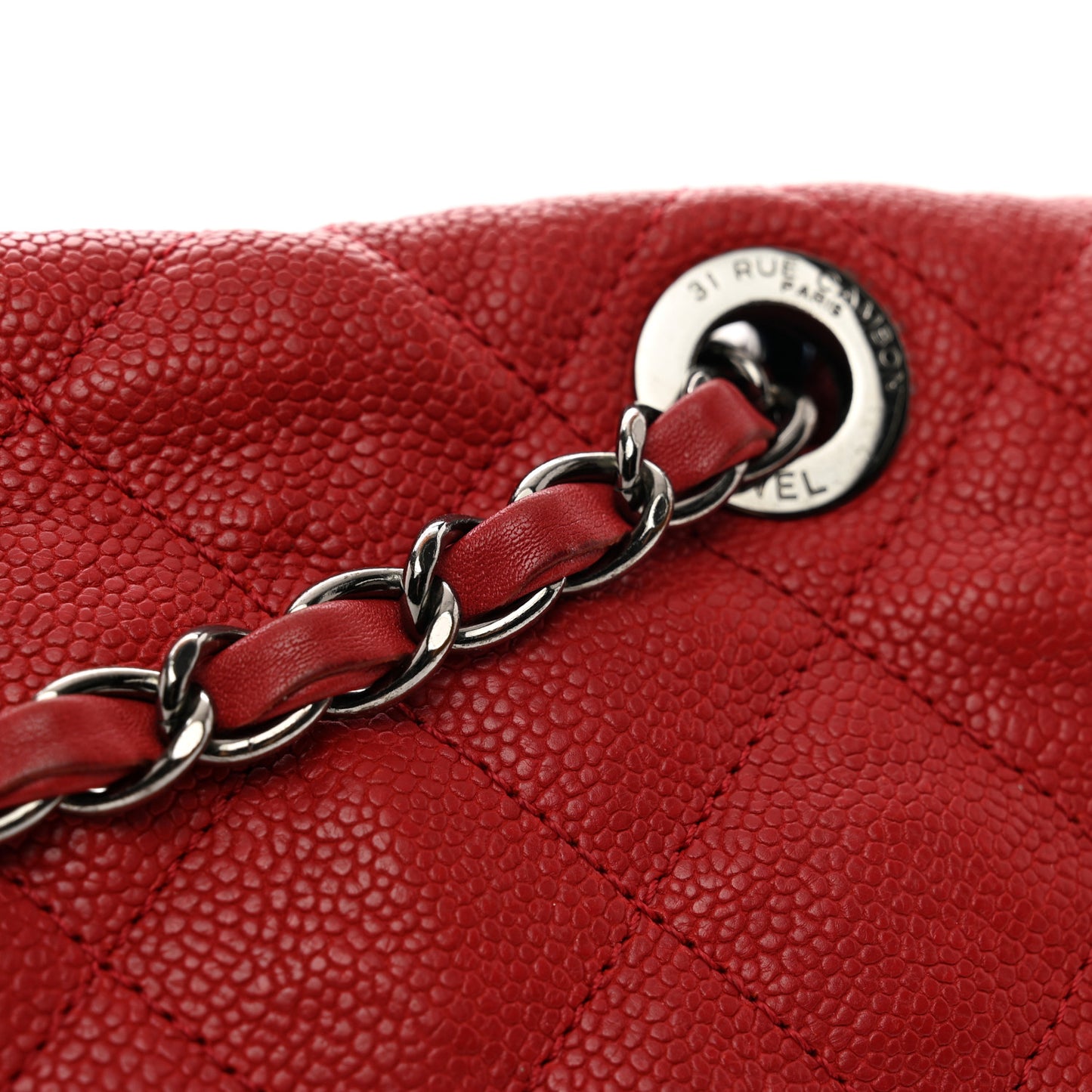 Caviar Quilted Large French Riviera Flap Red