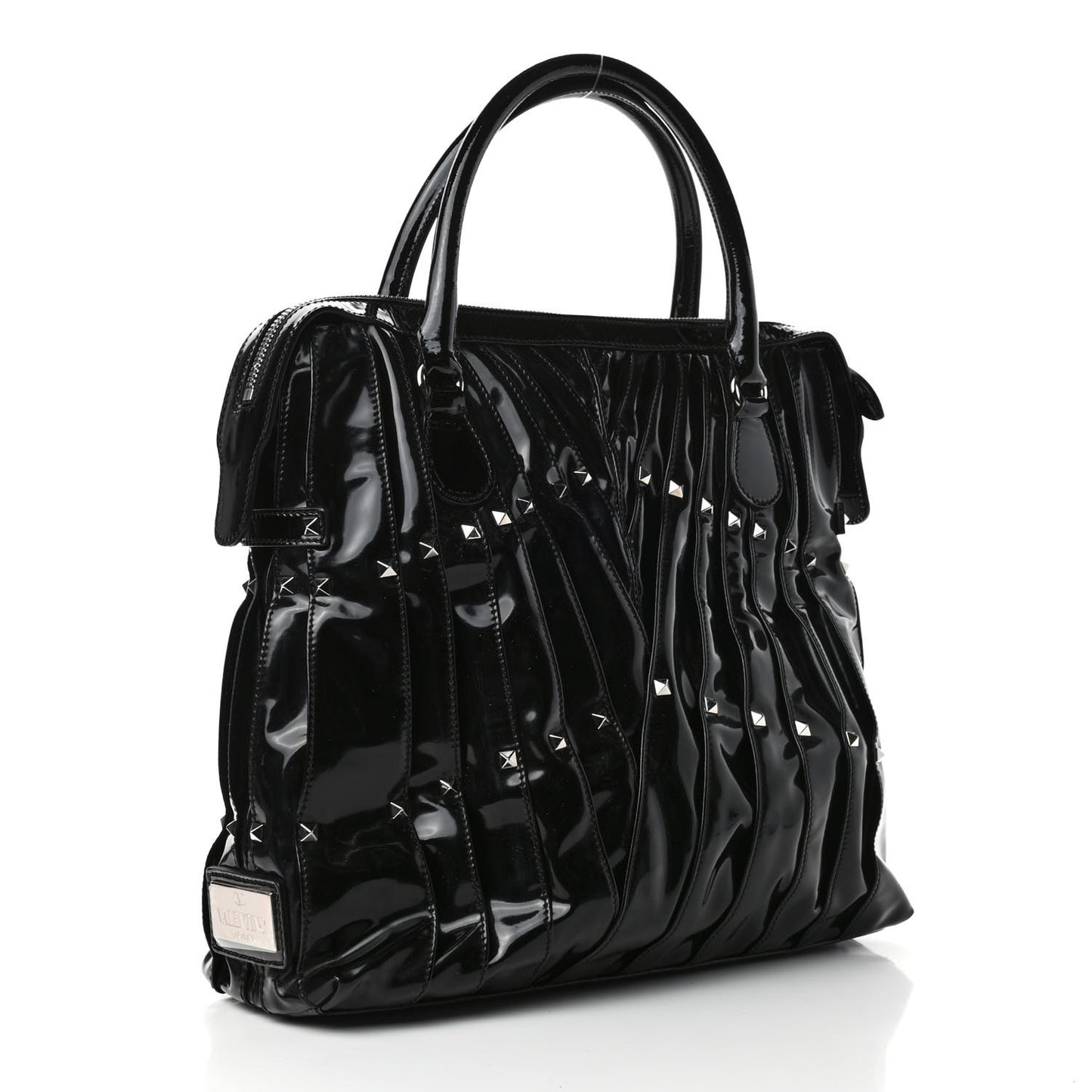 VALENTINO Patent Maizeon Studded Tote Black