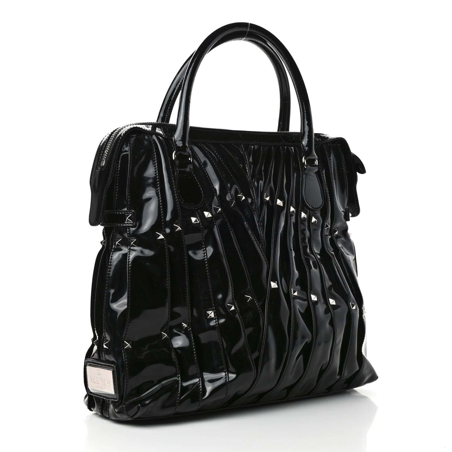 Prada VALENTINO Patent Maizeon Studded Tote Black 2 of 4