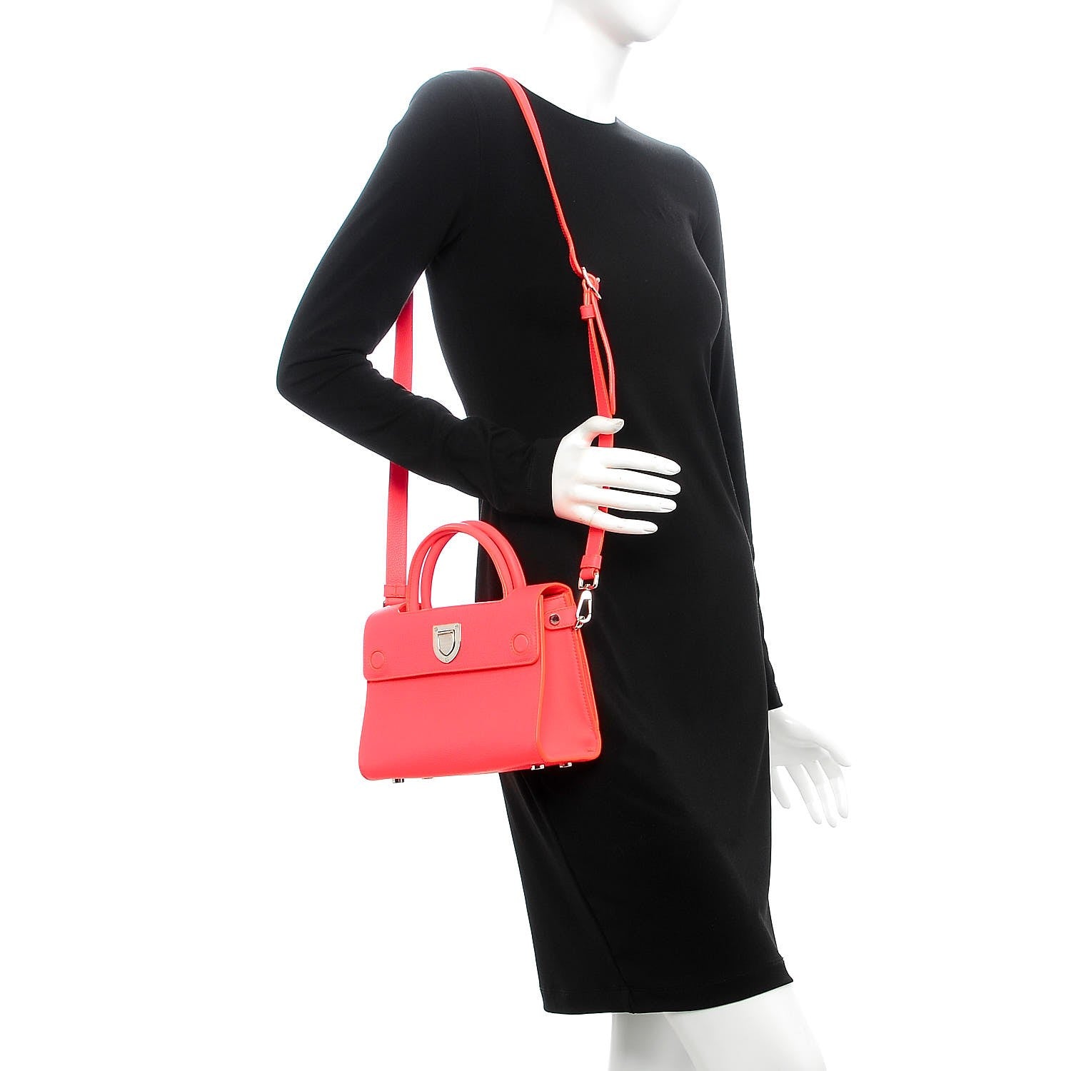 Christian Dior Grained Calfskin Mini Diorever Flap Fluorescent Goji Pink 2 of 10