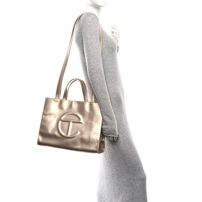 Telfar Metallic Vegan Leather Medium Shopping Bag Gold 2 of 9