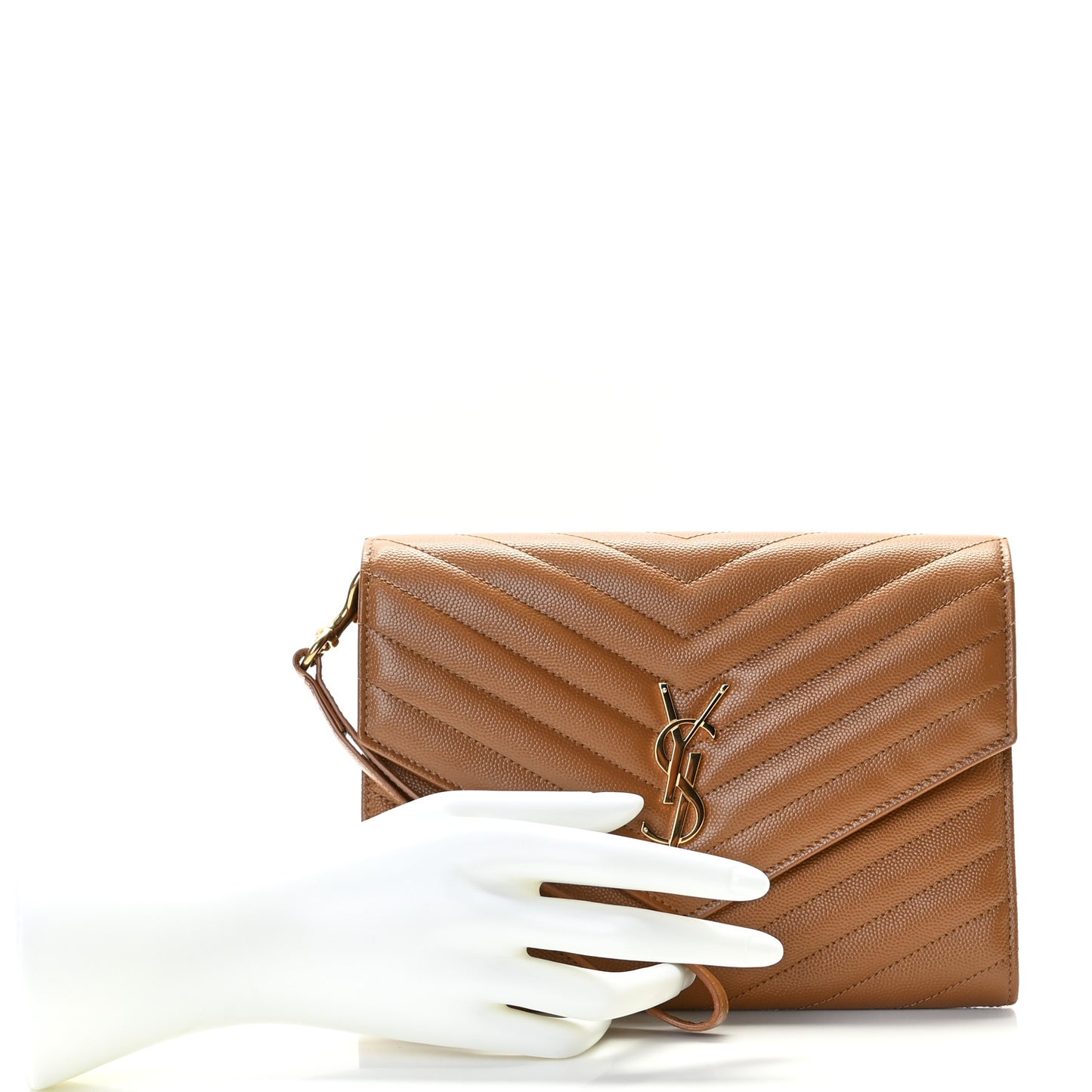 Grain De Poudre Matelasse Chevron Monogram Cassandre Flap Pouch Natural Dark