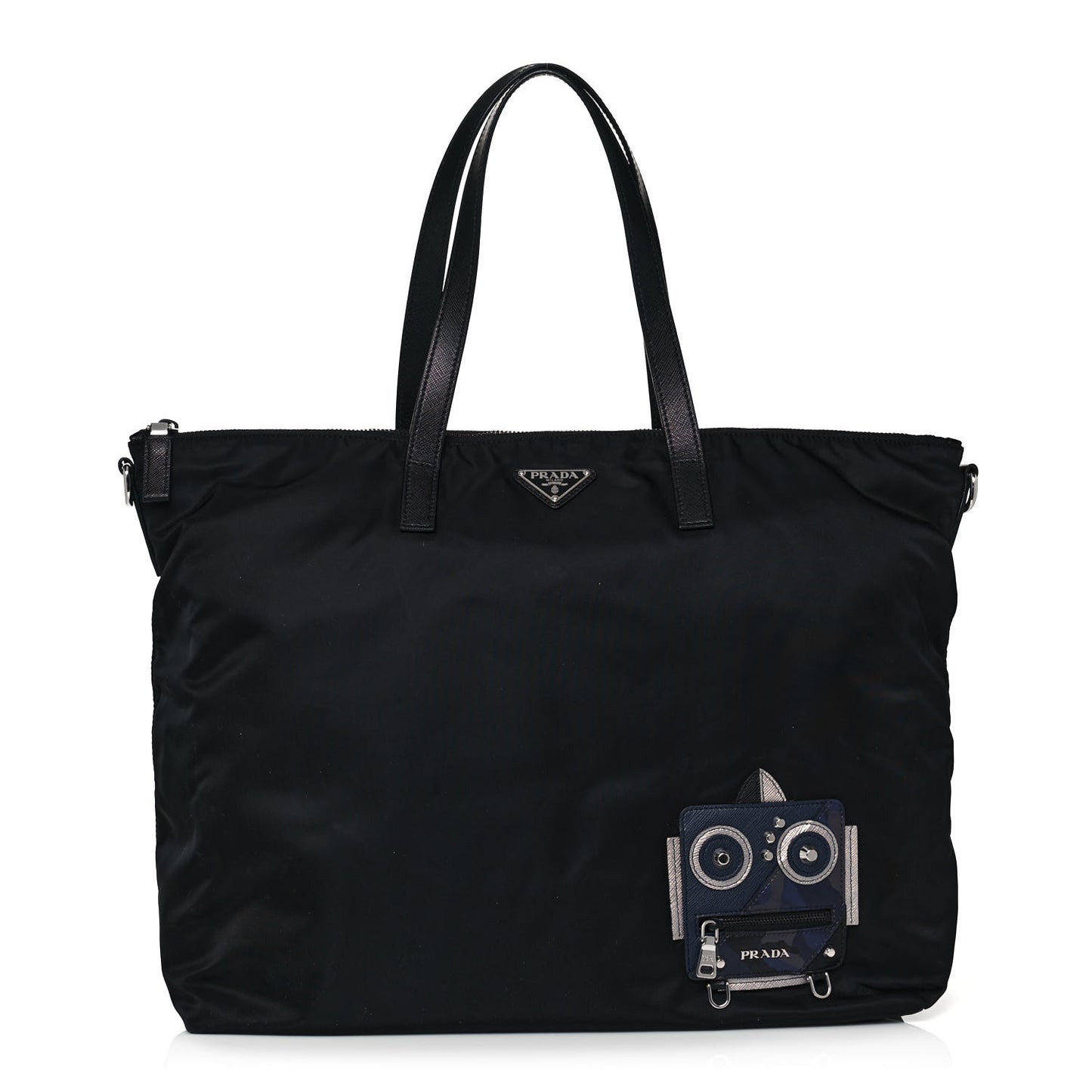 Nylon Tessuto Robot Tote Bag Black