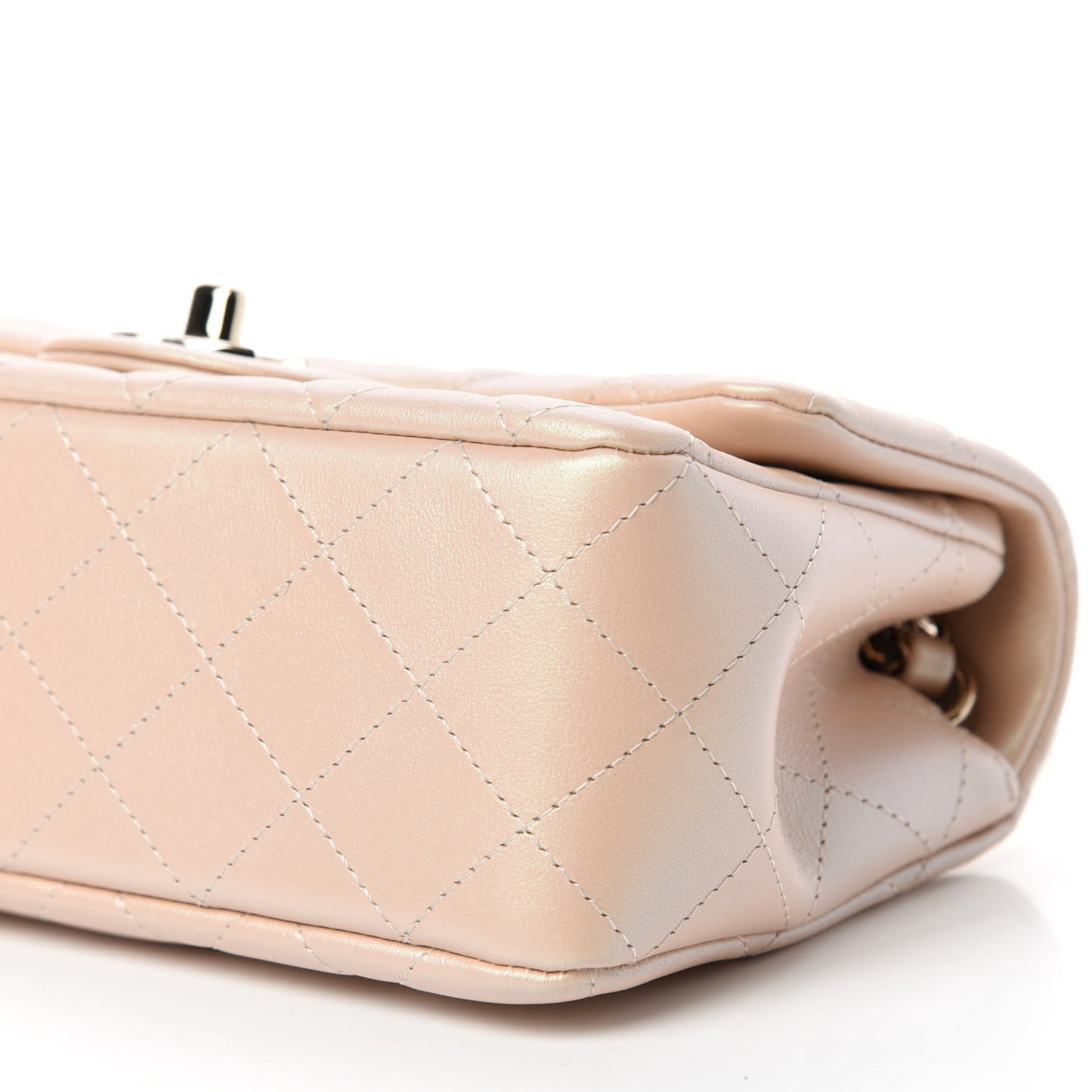 Iridescent Calfskin Quilted Mini Rectangular Flap Beige