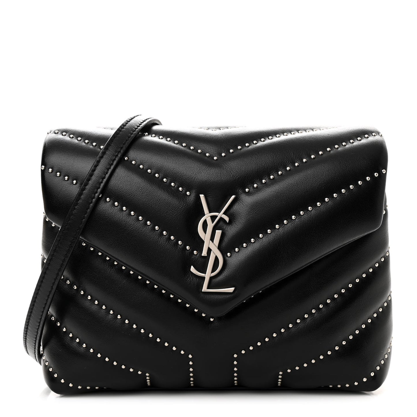 Calfskin Y Quilted Studded Monogram Toy Loulou Crossbody Bag Black