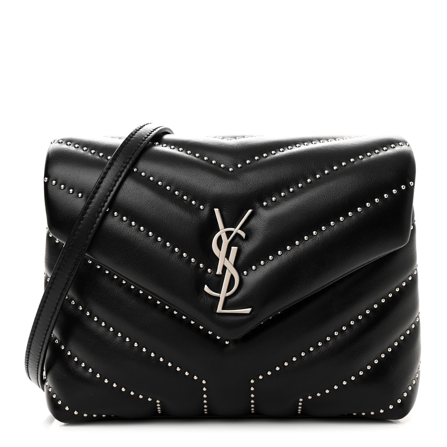Saint Laurent Calfskin Y Quilted Studded Monogram Toy Loulou Crossbody Bag Black 1 of 10