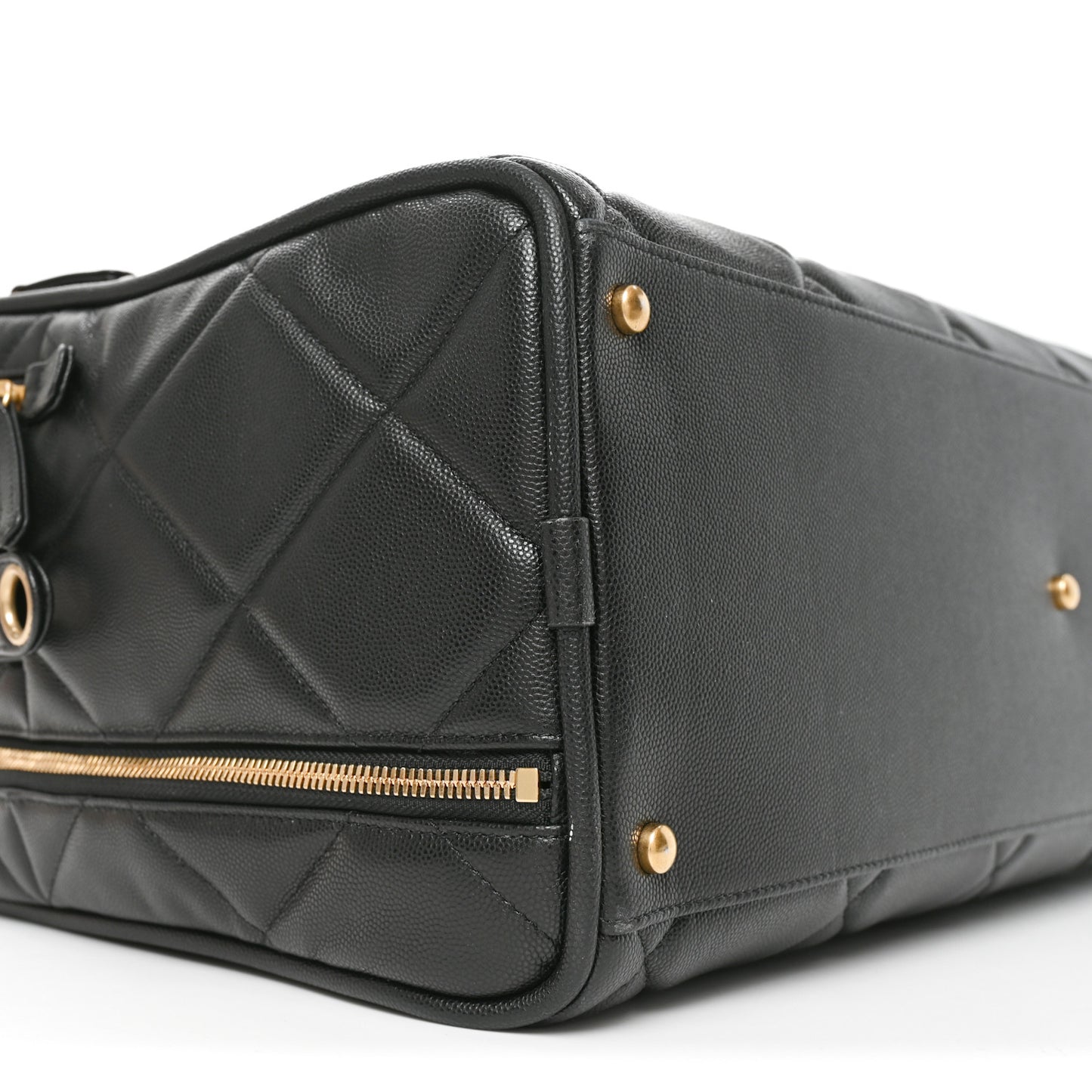 Shiny Grained Calfskin Quilted Travel Bowling Bag Black