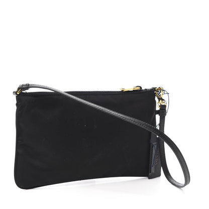 Prada Tessuto Nylon Saffiano Toucan Pochette Bag Black 2 of 9