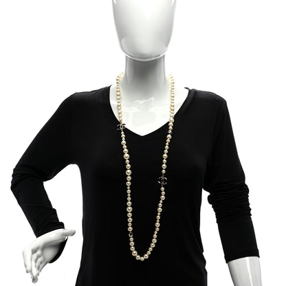 Chanel Resin Pearl Metal CC Long Necklace Golden Pearly Beige 2 of 4
