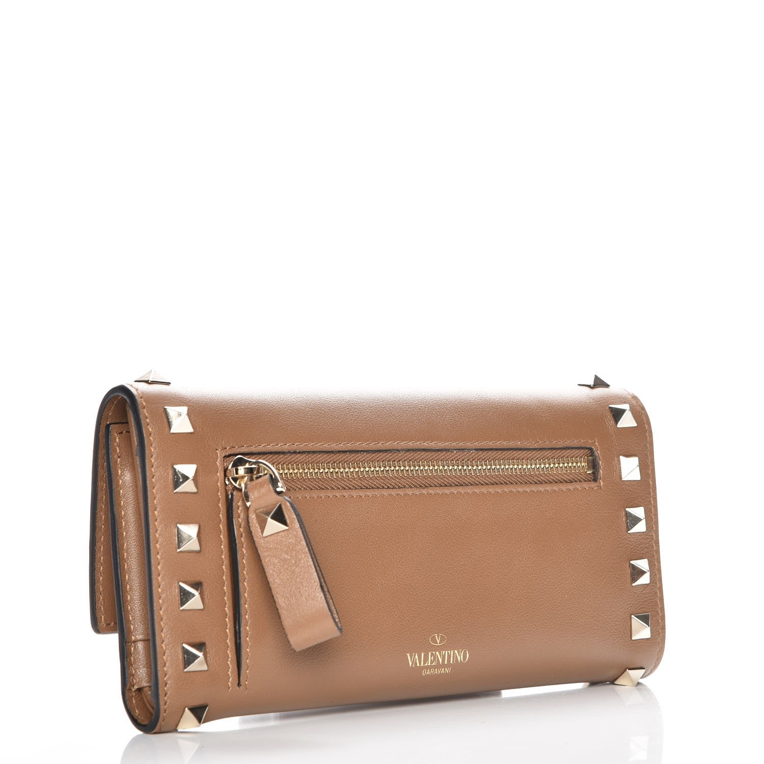 Valentino Garavani Calfskin Rockstud Flap Wallet Brown 3 of 10
