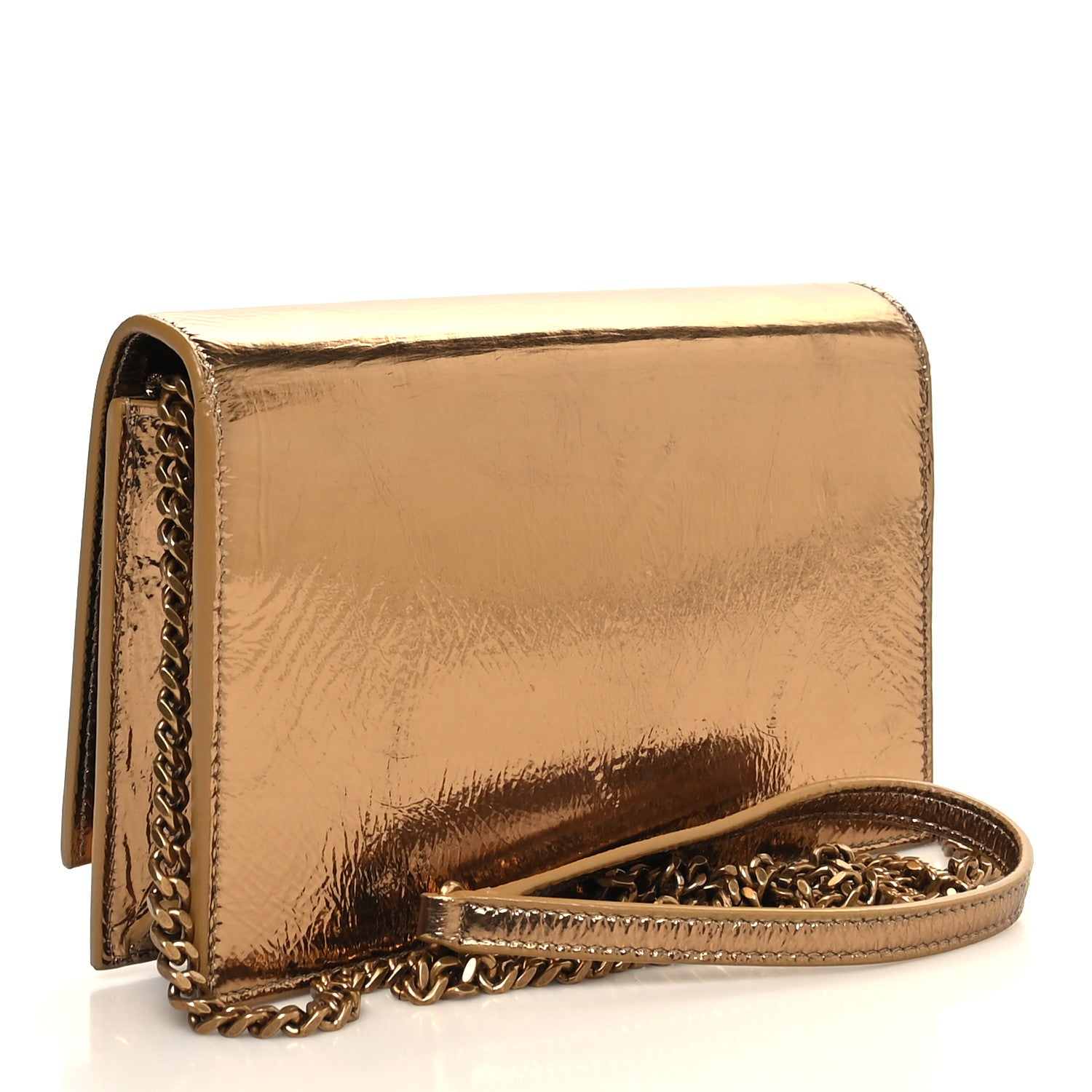 Saint Laurent Metallic Crackled Calfskin Classic Monogram Kate Tassel Satchel Gold 3 of 11