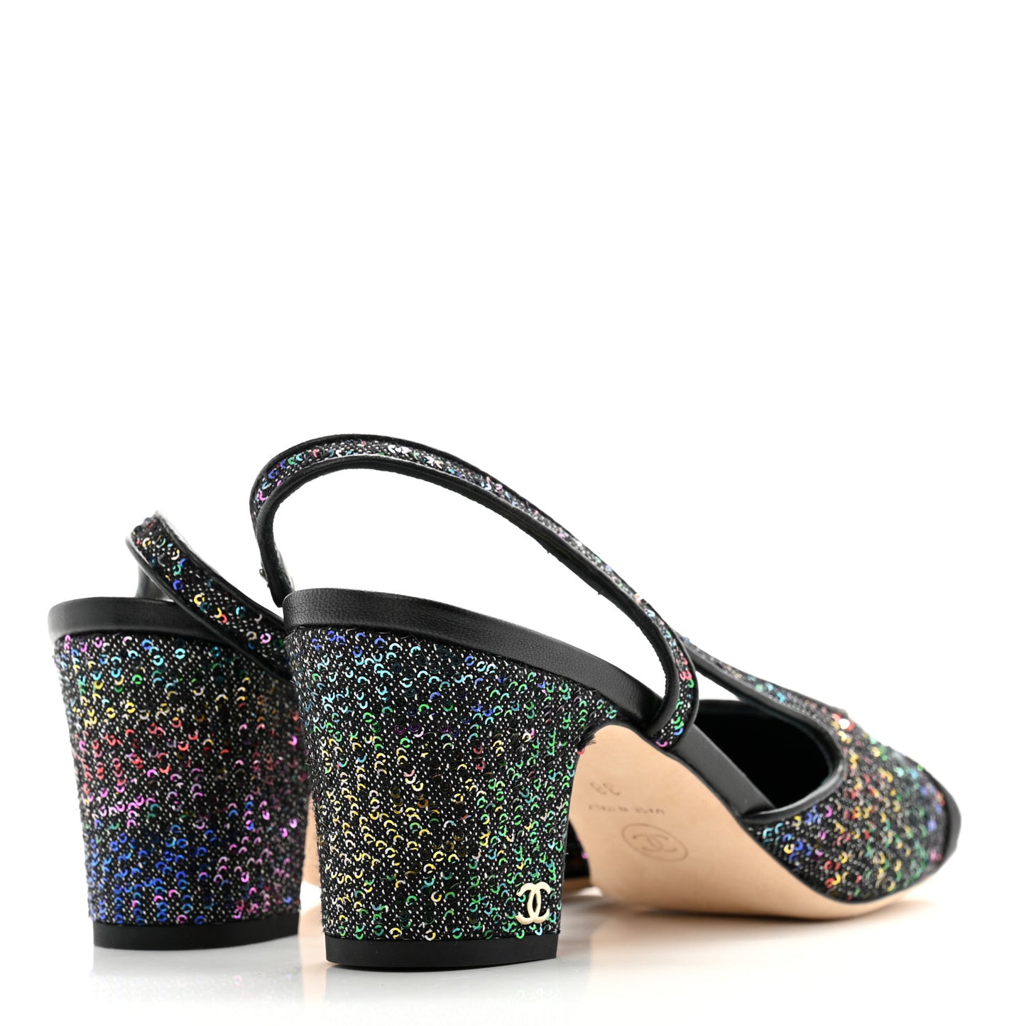 Glitter Grosgrain Cap Toe CC Slingback Pumps 38 Black Multicolor