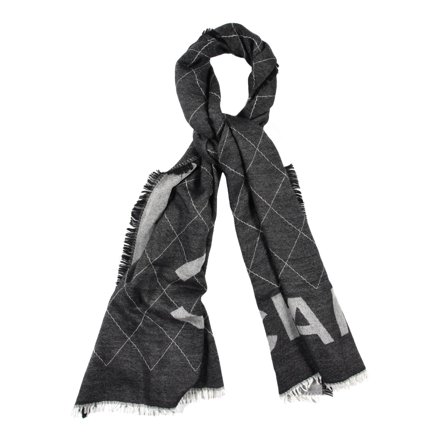 Chanel Cashmere Silk Quilted CC Logo Stole Black 1 of 4