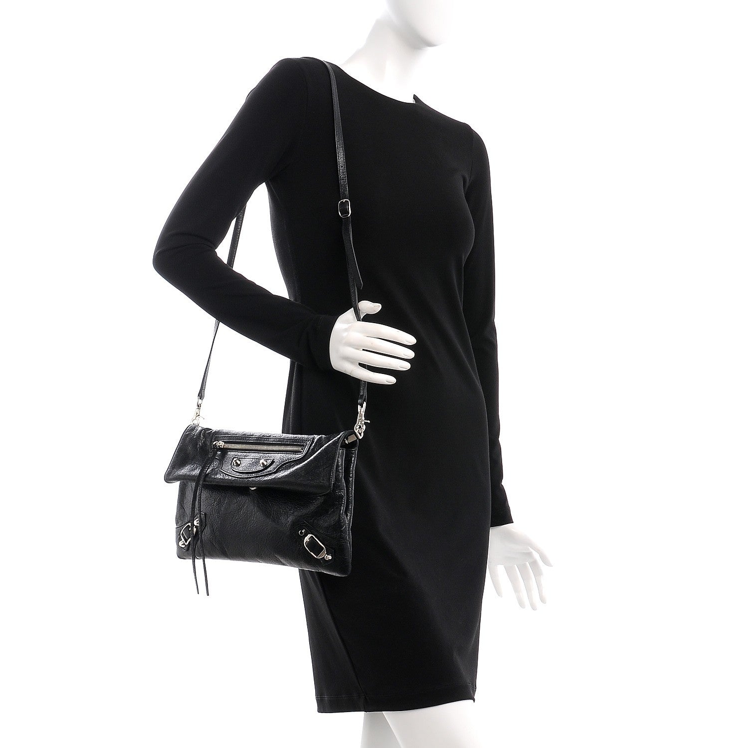 Balenciaga Agneau Classic Silver Hardware Envelope Strap Clutch Black 2 of 7