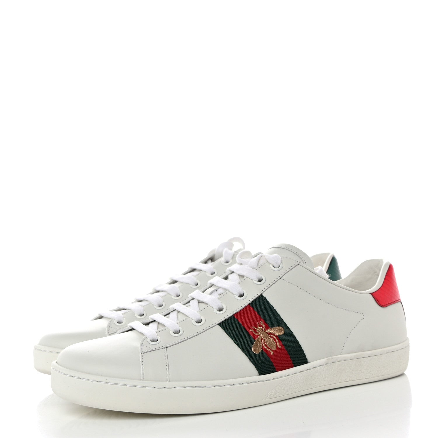 Gucci Calfskin Ayers Bee Embroidered Womens Ace Sneakers 41 White Green 3 of 10