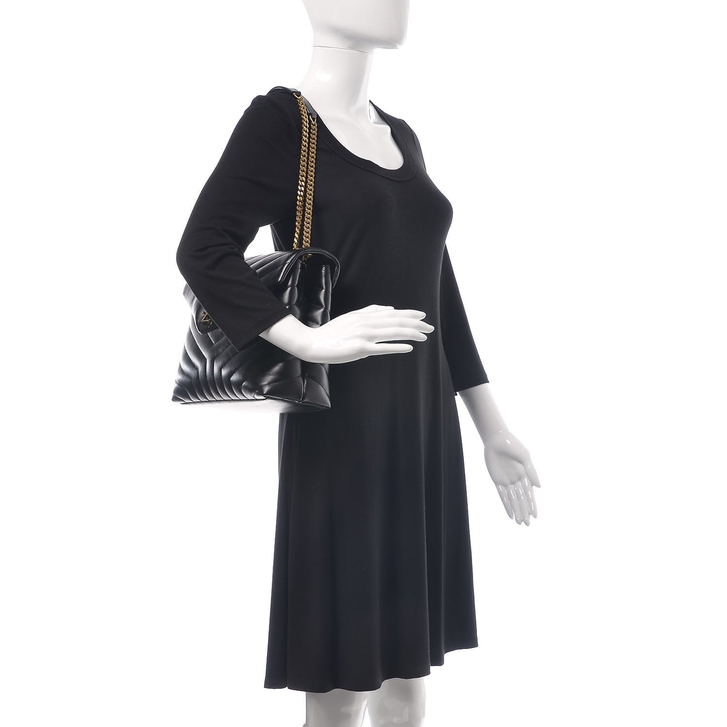 Calfskin Y Quilted Monogram Medium Loulou Chain Satchel Black